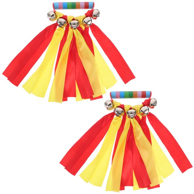 CIMAXIC Fête 1 Paire de Cloches pour Enfants avec Poignée en Plastique Rubans de Danse de Gymnastique Réutilisables Fournitures d'Instruments d'Éducation Précoce Cloches de Fête Portatives, 10.63"X5.51"X0.98 Pouces