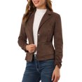 thumbnail image 4 of INSPIRE CHIC Women's Faux Suede Button up Casual Open Front Drawstring Long Sleeve Blazer M Brown, 4 of 7