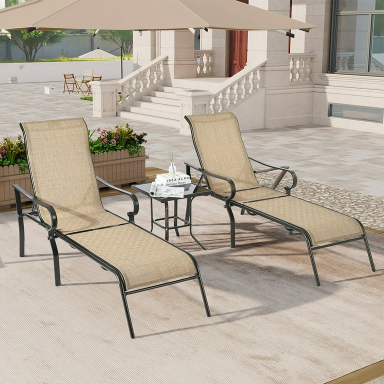3 Pack Patio Lounge Chair Outdoor Chaise Lounge with 5 Adjustable Backrest Sturdy Steel Frame Sunbathing Recliner Beach Chair Brown