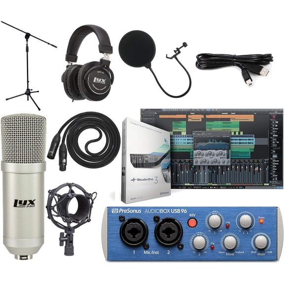 PreSonus AudioBox 96 USB 2×2 Recording Bundle – Interface, Condenser Mic, Headphones & DAW Software
