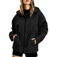 thumbnail image 2 of CFLVAEK Rain Jacket Women Plus Size Drawstring Waisted Hooded Windbreaker Lightweight Waterproof Outdoor Hiking Travel Raincoat with Pockets Black M, 2 of 9