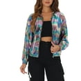 thumbnail image 1 of Chaqueta Brillante de Mujer Inspire Chic de Manga Larga Ligera con Cremallera y Capucha, Chaqueta Metálica S Multicolor-Cuadrado, 1 of 6