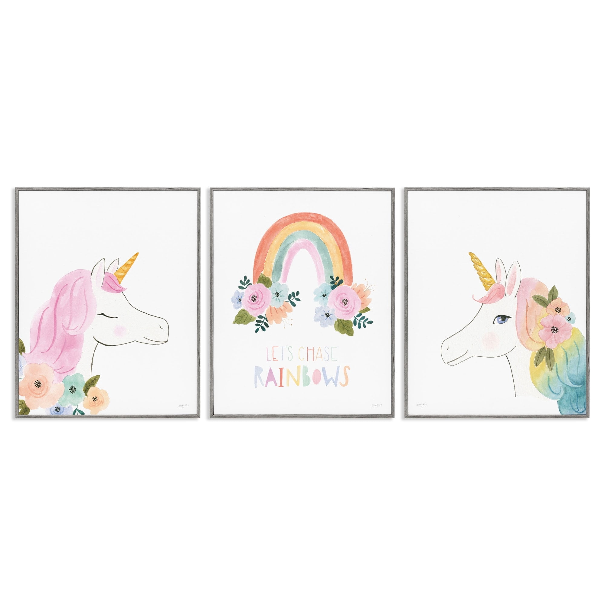 Stupell Industries Let's Chase Rainbows Phrase Fantasy Floral Unicorns Design by Jenaya Jackson