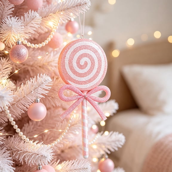 Pink Christmas Candy Cane Ornaments, Lollipop Ornaments for Christmas Tree Decorations, Xmas New Year Holiday Festival Home Party Decor
