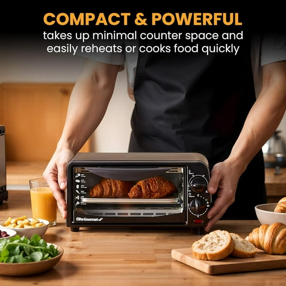2  Toaster Oven with 15 Min Timer & Adjustable Temp, Black