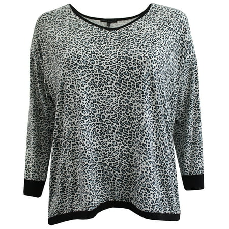 Dreamer P - Womens Plus Size Leopard Animal Print Knit Sweater Blouse ...