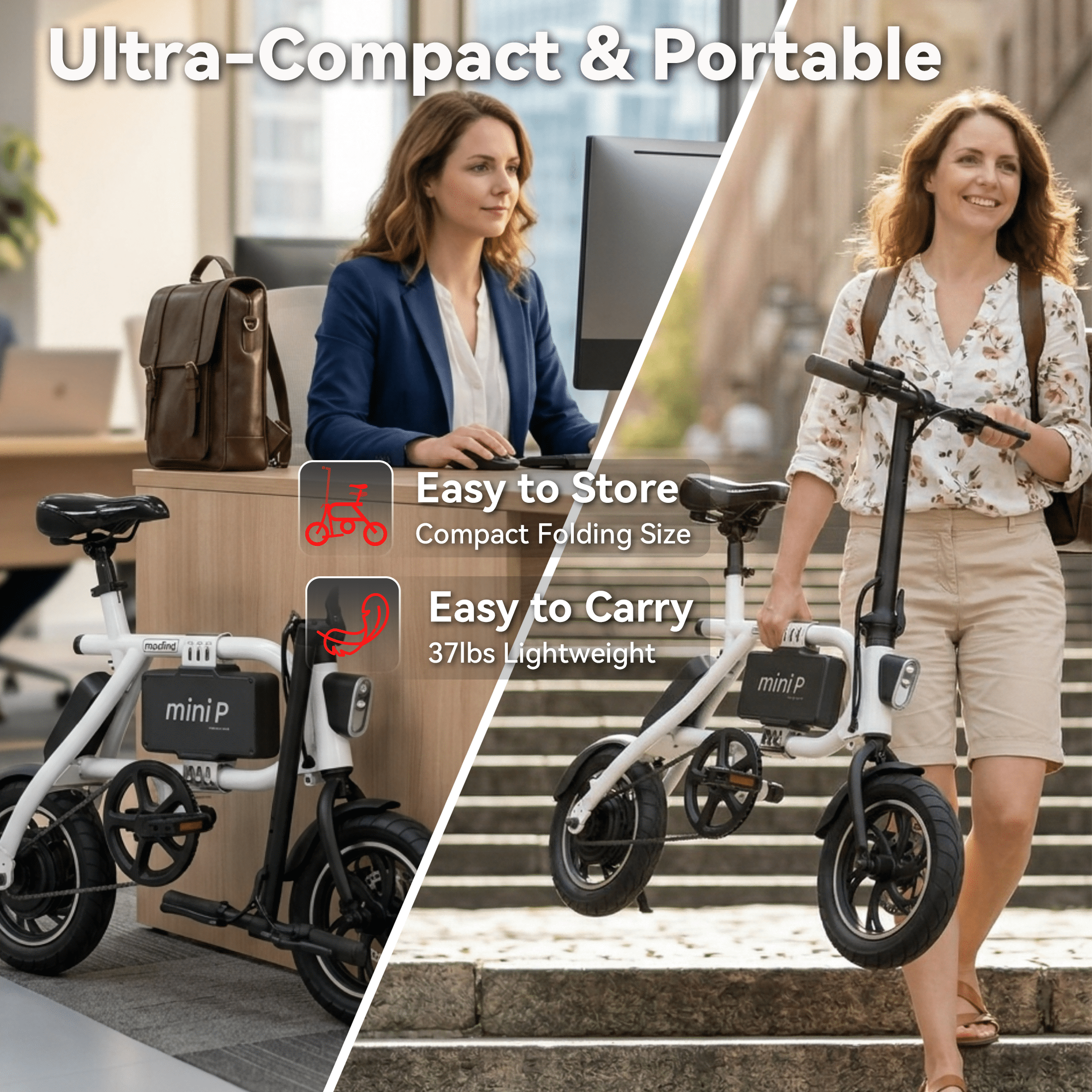 Maxfind Foldable 12" Electric Bike for Adults, Max 37-Mile Range Pedal-Assist,Removable Lithium Battery, Smart App Control,Adult Electric Bicycle for Commute