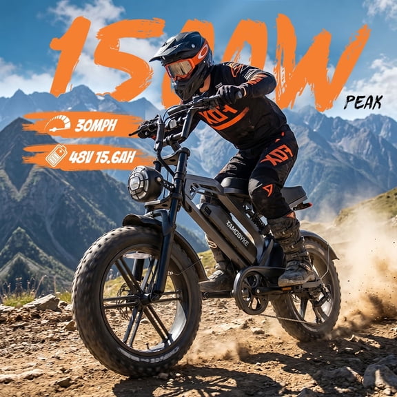 Tamobyke S20 Electric Bike for Adults,  1500W Peak Motor, 48V 15.6Ah Bttery, 30MPH Max Speed, 20"x4" Fat Tire E-Mountain Bicycle with Full Suspension UL2849