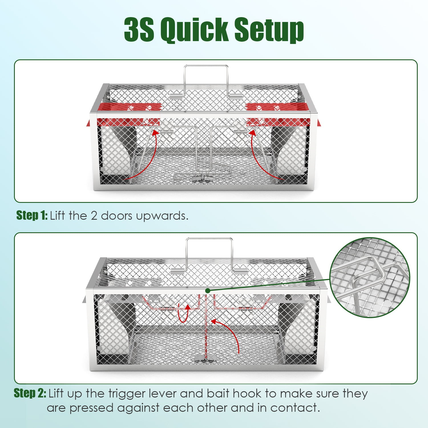 2-Pack Humane Rat and Mouse Traps – Reusable, Automatic, Galvanized Iron Live Cage, 11.81x5.63x4.45 inches