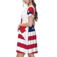 thumbnail image 2 of Gukieu USA Canada Flag Print Women's Short Sleeve Dress, Elastic Waistband A-line with Pockets Summer Dress, Suitable for Daily Leisure, Work, Vacation, 2 of 6
