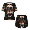thumbnail image 5 of Wukai Glitch Screaming Skull Print Women's Pajama Set - Short-Sleeve Top and Shorts with Elastic Waistband and Pockets for Loungewear, Yoga, and Casual Wear-4X-Large, 5 of 8