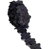 1 pc 4 Yards(3.66m) Pearl Trim Organza Lace Ribbon 1.67 Inch Black Organza Flower Trim 3D Embroidered Applique Fabric for Sewing Craft Wedding Bridal Dress Clothes Embellishment