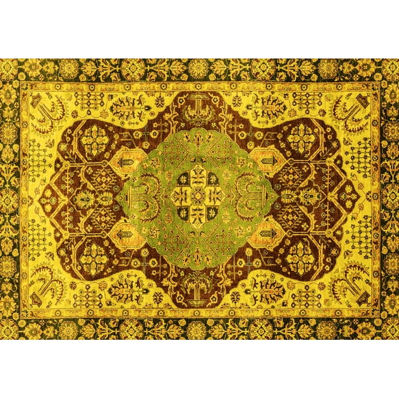 Ahgly Company Machine Washable Indoor Rectangle Persian Yellow Traditional Area Rugs, 5' x 7'
