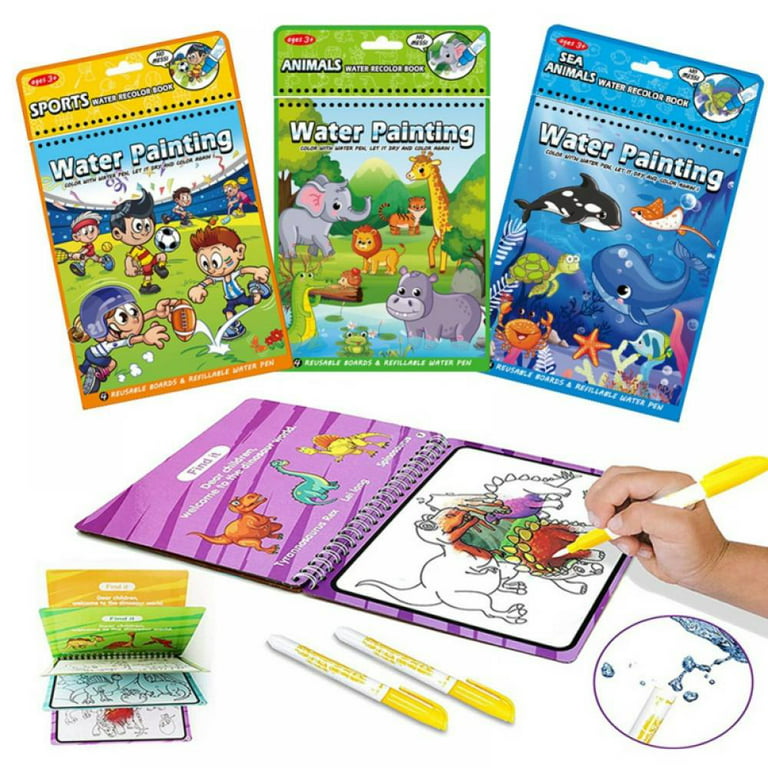 Paint with Magic Water Coloring Books for Toddler,Reusable Water Reveal  Activity Books Mess Free for Kid,Travel Game for Girl & Boy for 3-5 Year