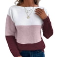 thumbnail image 3 of Women's Striped Sweater Boat Neck Colorblock Knitted Sweater Casual Long Sleeve Pullover Fashion Sweater Top, 3 of 8