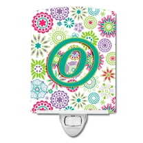 Caroline's Treasures CJ2011-OCNL Letter O Flowers Pink Teal Green Initial Ceramic Night Light, 6x4x3", multicolor