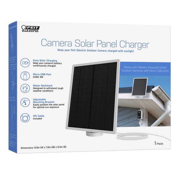 Cargador solar Feit, cable negro de 2,74 m de longitud, 3 W, 1 panel