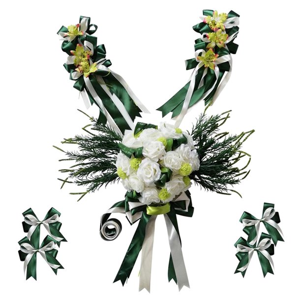 Moyic 12 Pieces Wedding Car Decorations Kit Silk Bows Flower Ribbon Set Type2 NO2