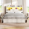 thumbnail image 4 of Bed Frame Full with Storage Flip-Down Lighted Headboard & Charger, Farmhouse Wood Platform Bed with 4 Drawers Metal Slats White, 4 of 12