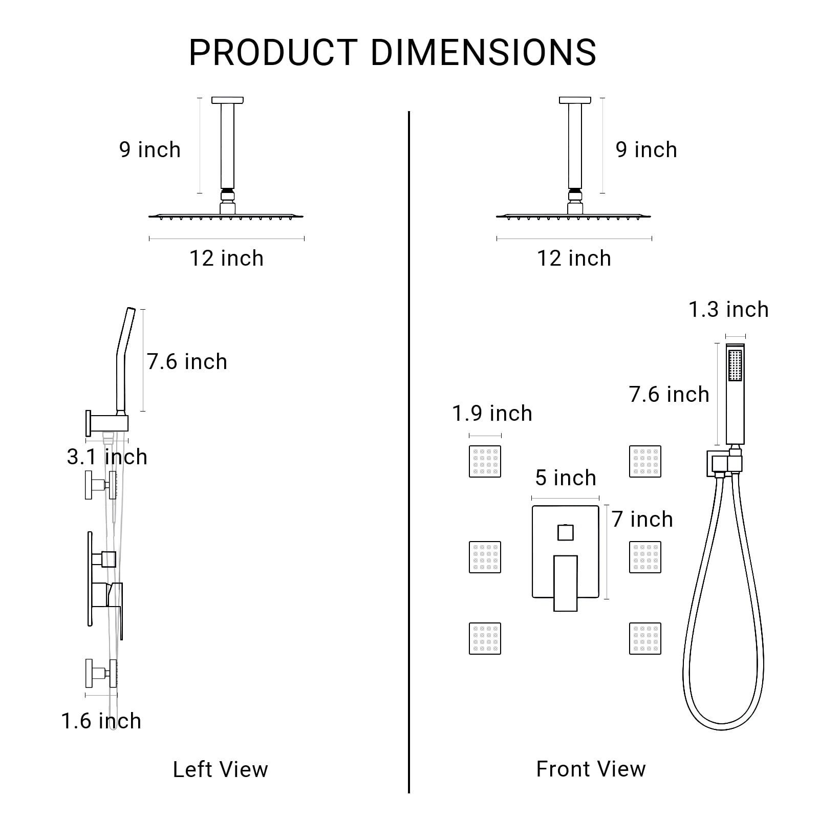 Full Body Shower System with Body Shower Spray Jets, 12'' Ceiling Shower Head System with Jets & Hand Shower, Brushed Nickel Rain Shower System Faucet Set with Jets & Valve