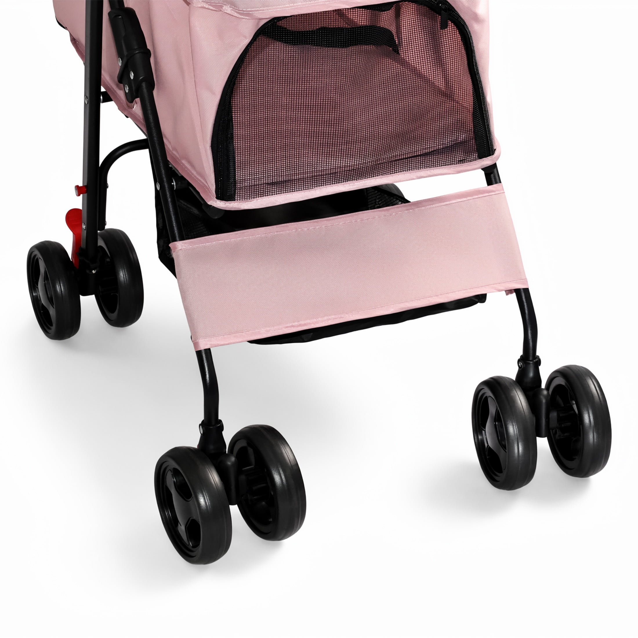 Noble House Foldable Pet Stroller for Small Dogs & Cats up to 28 lbs with Storage Basket, Pink