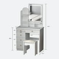 thumbnail image 5 of OXYLIFE Vanity Set with 5 Drawers and Shelves, Makeup Dressing Table with Light Mirror, Cushioned Stool, White, 5 of 5