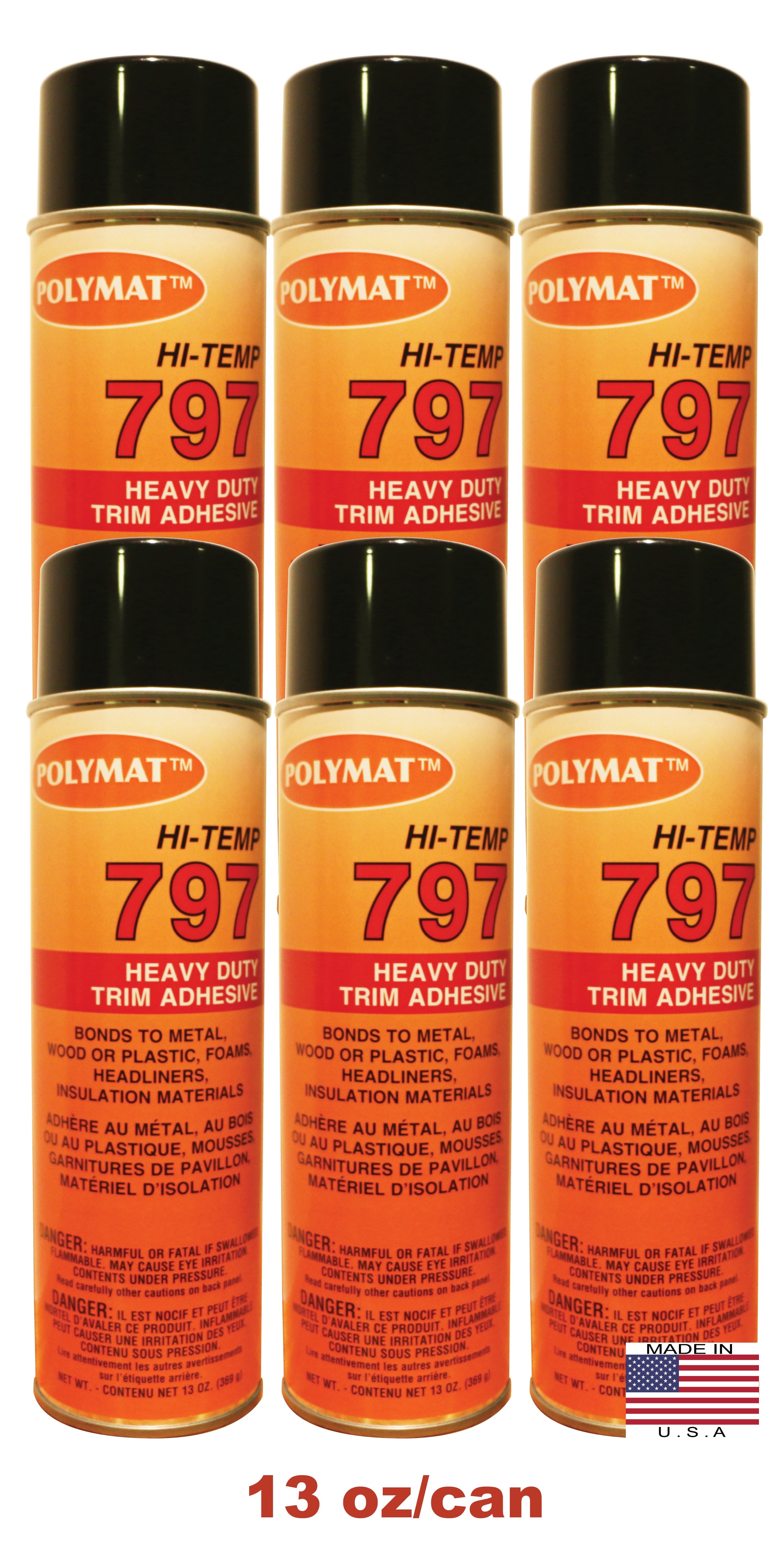 QTY6 Polymat 797 Hi Temp Spray Adhesive 20oz Can high temp headliner