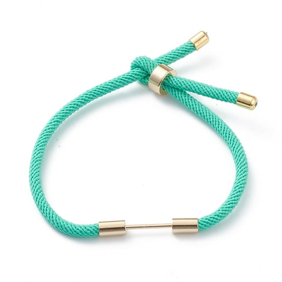10pcs Nylon Cord Bracelet Making with Brass Findings Light Green 9-1/2 inch(24cm) Link: 30x4mm