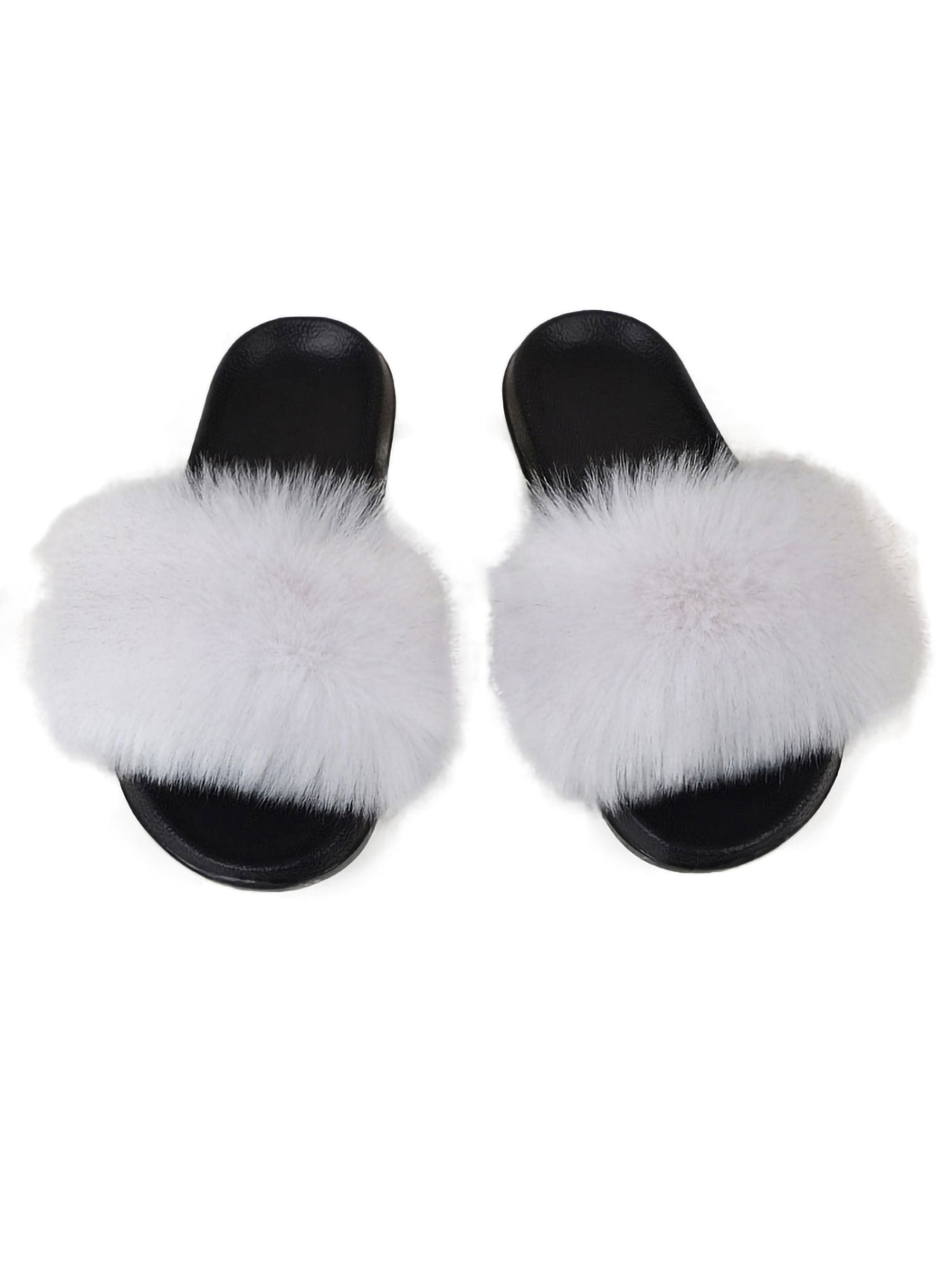 Details about   Women Ladies Fur Fluffy Sliders Slippers Slip On Flat Sandals Mules Summer Shoes