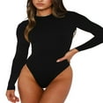 thumbnail image 1 of Women  Neck Bodysuit Basic Long Sleeve Fitted Skinny Leotard Tops, 1 of 6