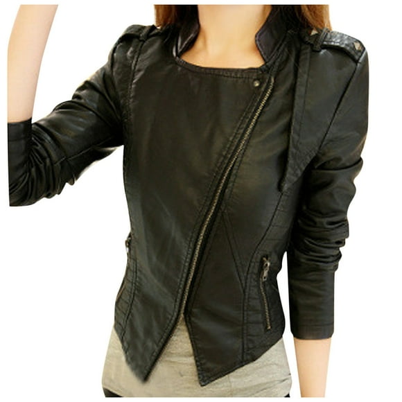 Leather Jacket Women Long Trendy Women Leather Zipper Jacket Slim Biker Motorcycle Coat Punk Outwear