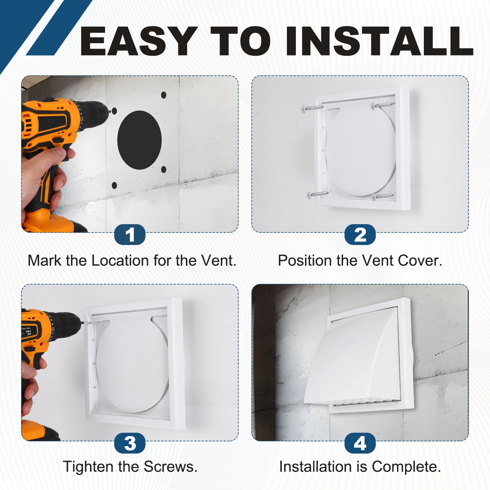 Uxcell 2PCS Dryer Vent Cover  (6" OD)  - Exterior Wall Air Vent Covers ABS Plastic Weatherproof Protection Hood with Backdraft Damper for Kitchen/Bathroom/Garage/Outdoor, White