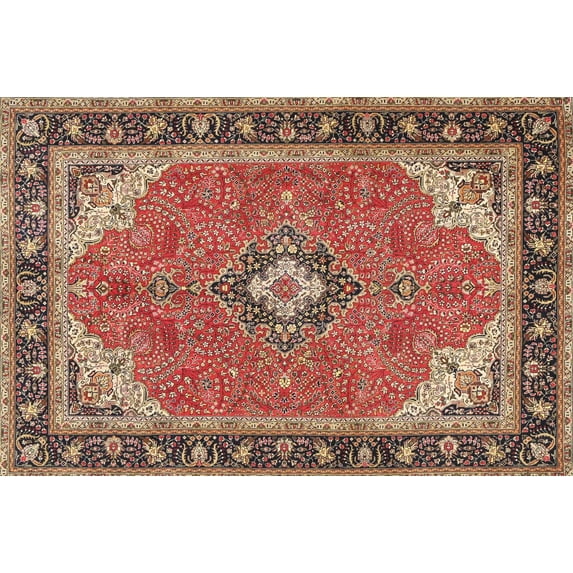 Ahgly Company Indoor Rectangle Traditional Saffron Red Medallion Area Rugs, 7' x 9'