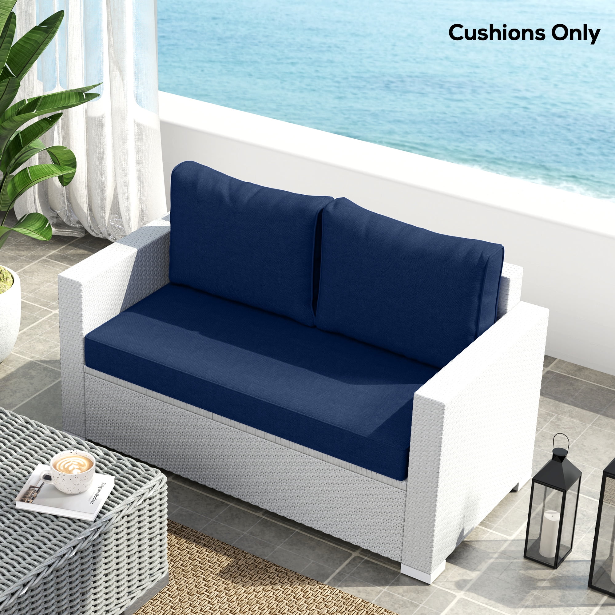 Outsunny 2 Seater Patio Furniture Cushions, 5 in Outdoor Loveseat Cushions with Removable Cover, Replacement Cushions for Outdoor Furniture, Navy Blue