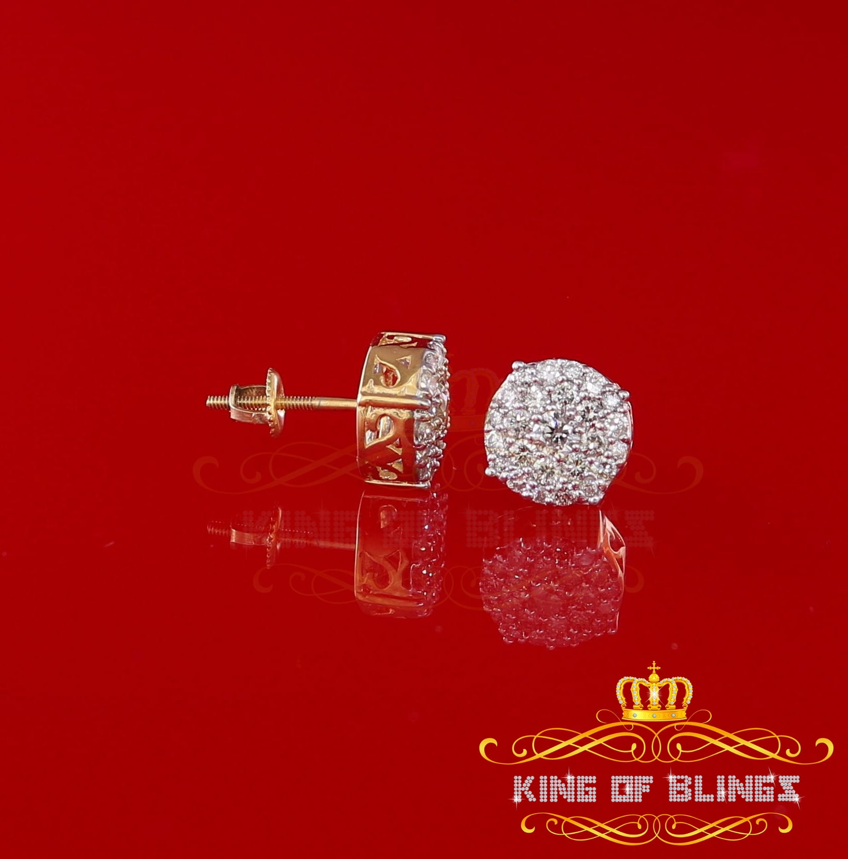 King of Bling's 10K Real Yellow Gold with 1.00CT Real Diamond Men's/Women's Stud Round Earrings