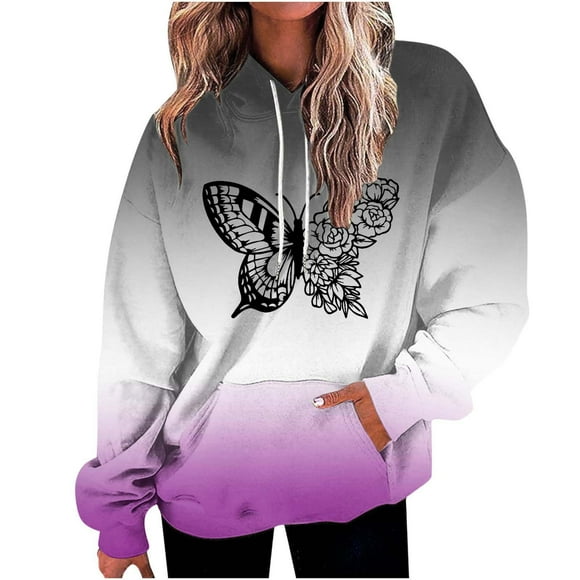 DDAPJ pyju Womens Butterfly Graphic Hooded Sweatshirt 2023 Clearance,Tie Dye Print Drawstring Pullover Hoodie Oversized Y2K Streetwear Tops
