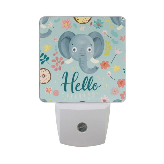 Hello Elephants Face Night Light 2 Pack LED Nightlight Plug into Wall Dusk to Dawn Sensor Soft White