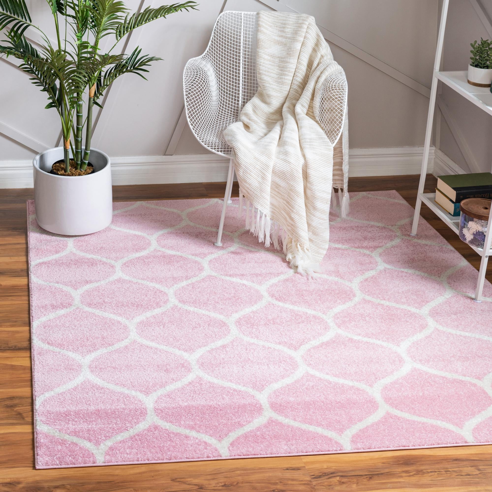 Unique Loom Rounded Trellis Frieze Rug , 6' 0" x 6' 0" ,Light Pink