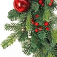 thumbnail image 4 of National Tree Company Pre-Lit Feel Real® Artificial Christmas Wreath, Green, Scotch Creek Fir, Red Berries, Red Ball Ornaments, 50 Warm White LED Lights, Battery Operated , Timer, 24 Inch, 4 of 5