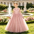 thumbnail image 2 of lnmuld Girls Solid Color Lace Beaded Tulle Long formal Evening Dress Sleeveless Size:13-15 Years, 2 of 3