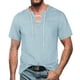 thumbnail image 1 of Camiseta de denim con cuello en V para hombre: camiseta de manga corta con flecos, diseño moderno, versátil para el trabajo o las vacaciones, tallas disponibles de la S a la XXXL, 1 of 8