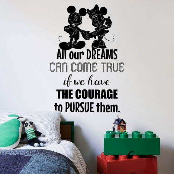 Courage To Pursue Quote Minnie Mickey Disney Cartoon Quotes Wall Sticker Art Decal for Girls Boys Room Bedroom Nursery Kindergarten Fun Home Decor Stickers Wall Art Vinyl Decoration Size (10x8 inch)