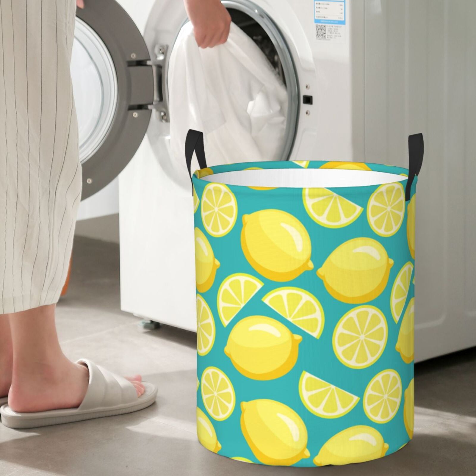 Large Laundry Basket with Handles - cartoon Lemon blue Kids Baby Dirty Clothes Laundry Hamper for Bedroom Aesthetic