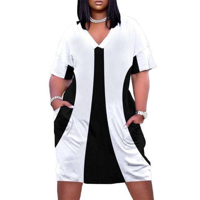 Vestido holgado con bolsillos, estilo retro de los años sesenta, en blanco y negro. Vestido de verano para mujer. Ropa de mujer para verano 2025.
