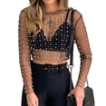 thumbnail image 2 of Camiseta De Malla Transparente Mujeres Sexy T-Shirts Fashion Glitter Pearl Rhinestone Slim Crop Top (Negro L) Cgtredaw Para estrenar, 2 of 6