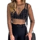 thumbnail image 1 of Camiseta De Malla Transparente Mujeres Sexy Camisetas Moda Brillo Perla Rhinestone Slim Crop Top (Negro XL) Ygjytge para Mujer Negro T S, 1 of 7