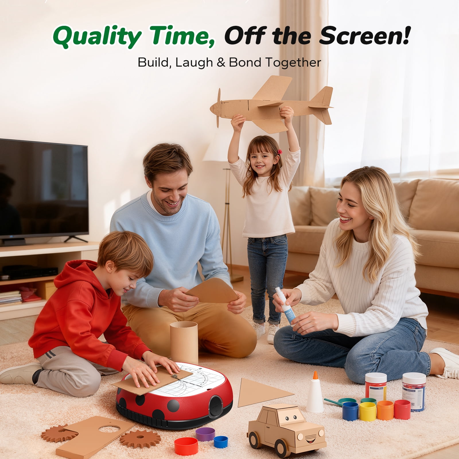 Playboda Cardboard Cutter for Kids, Safe DIY Cardboard Construction Tool Kit, Educational Craft Toy for 5+ Boys and Girls, for Creativity Projects 3D Models