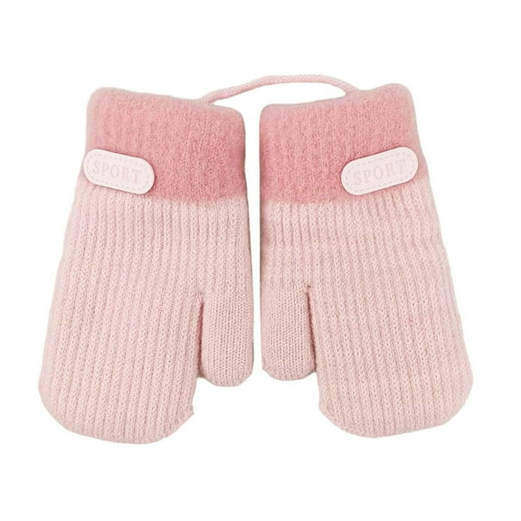 AWZXDE Kids Gloves Winter Mittens With Detachable Lanyard Double Layer Thermal Knitted Hand Warmers For Boys Girls Children 4-7 Years Pink,One Size