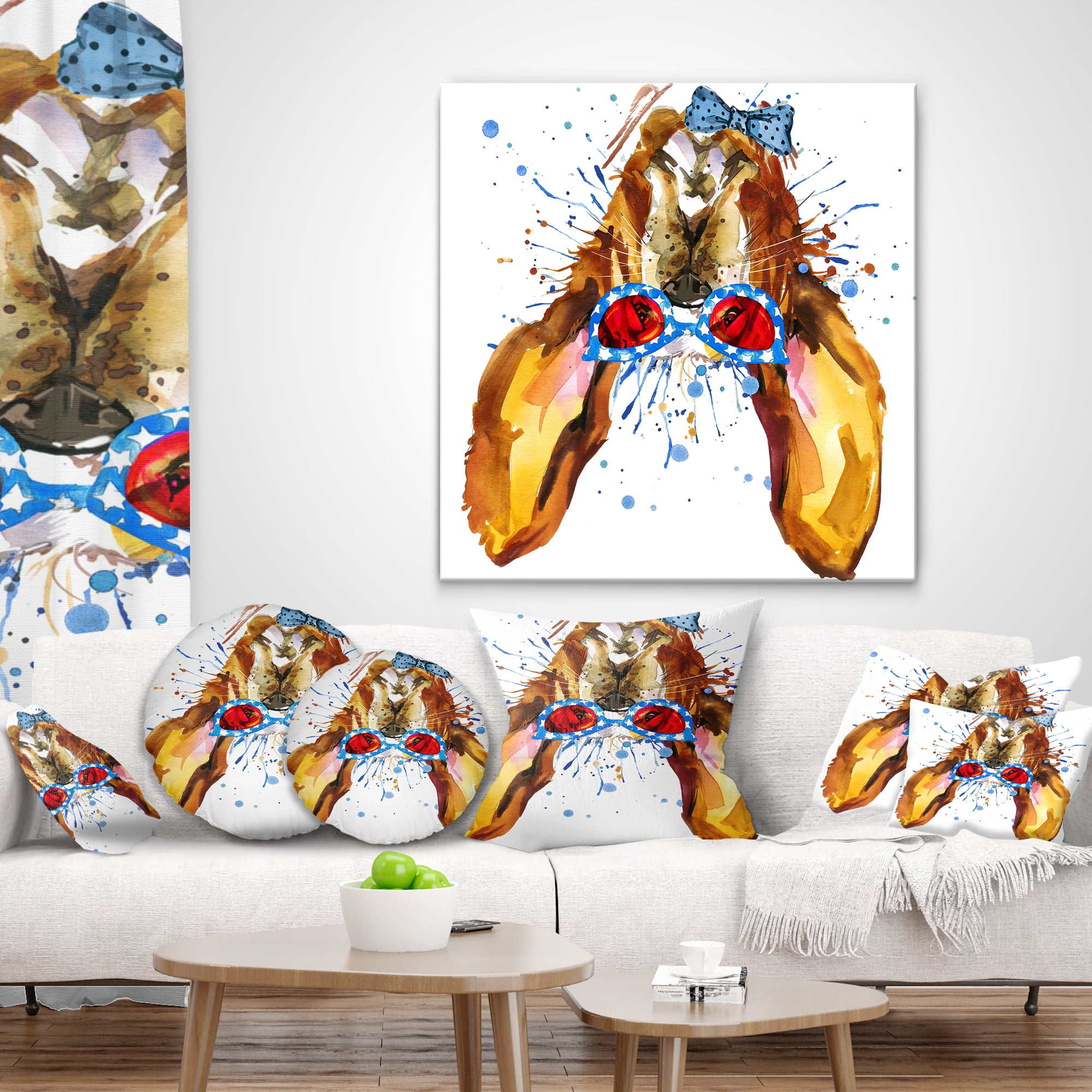 Designart Funny Brown Dog with Glasses - Animal Throw Pillow - 16x16