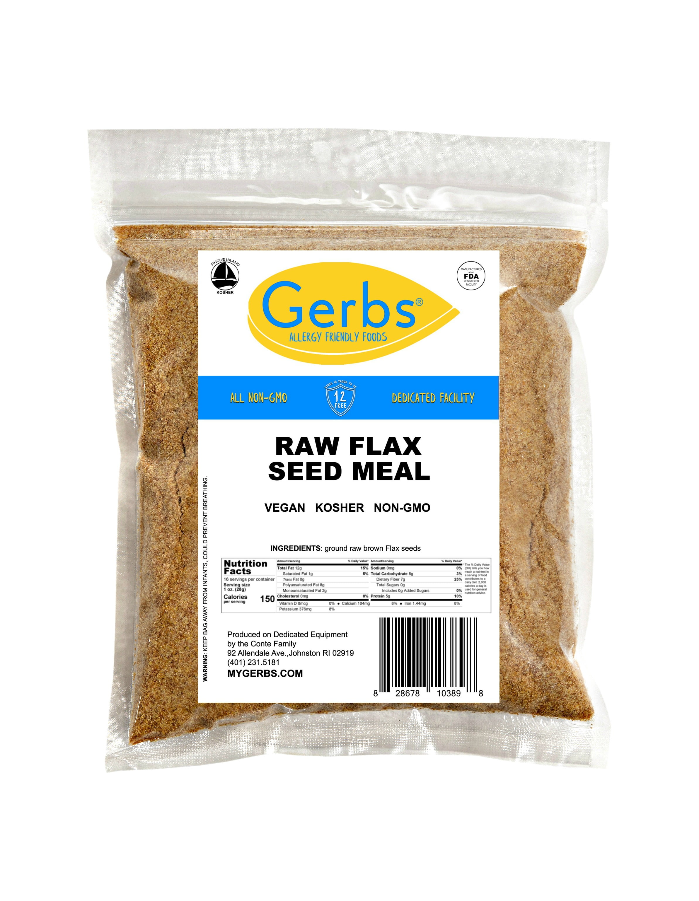GERBS Ground Flax Seed Meal, 16 Ounce Bag, Top 14 Food Allergy Free